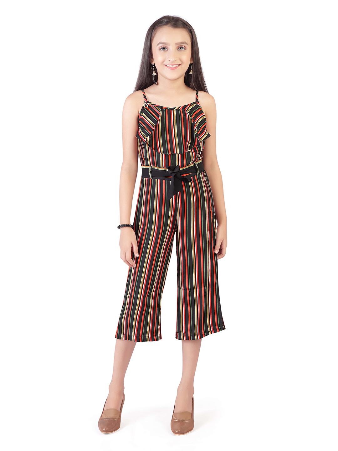 

Tiny Girl Girls Black & Orange Striped Basic Jumpsuit