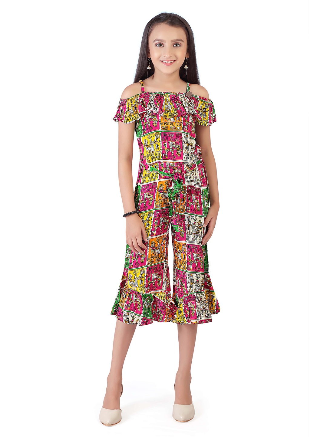

Tiny Girl Girls Pink & Yellow Off-Shoulder Printed Jumpsuit