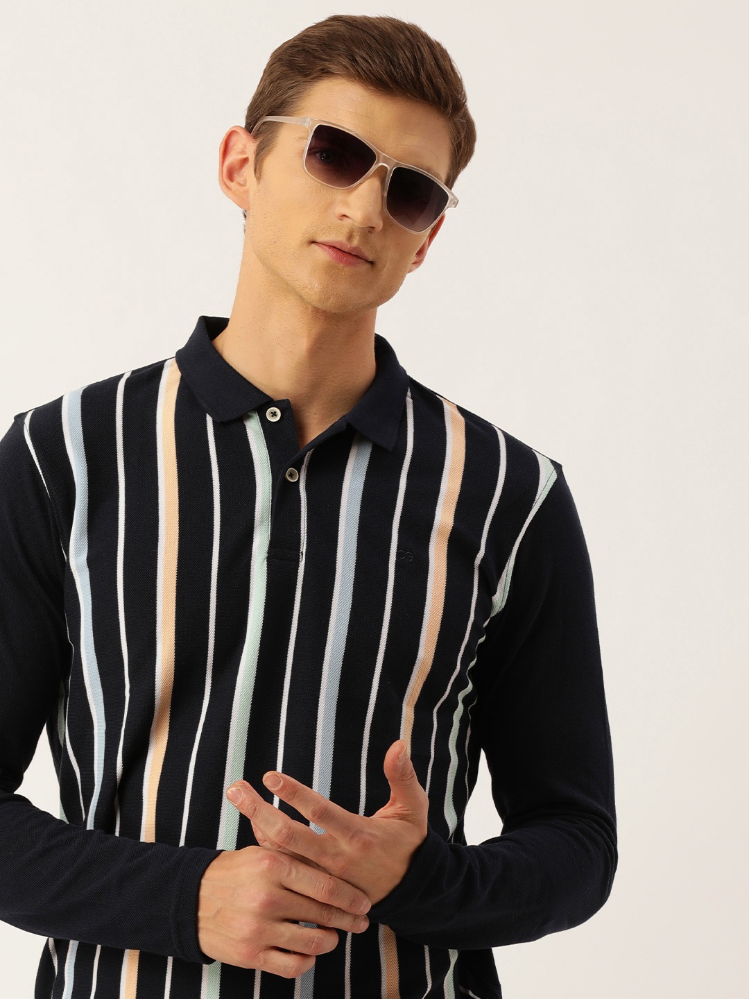 

Peter England Striped Polo Collar Slim Fit T-shirt, Navy blue