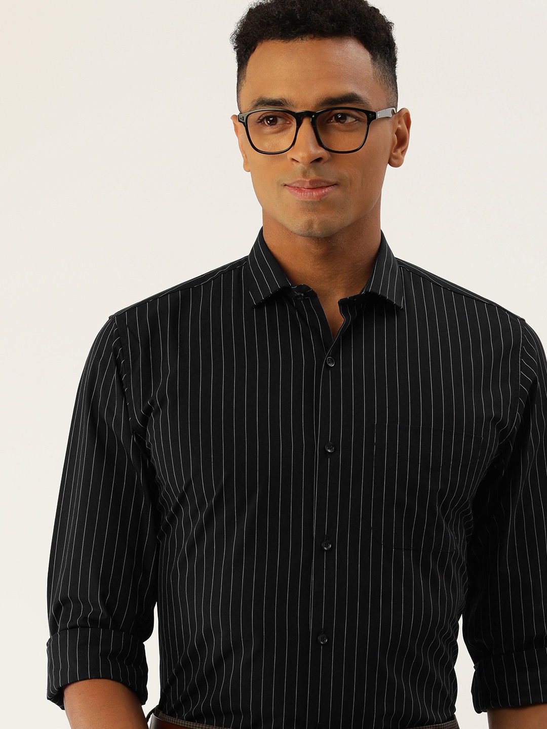 

Peter England Slim Fit Striped Formal Shirt, Black