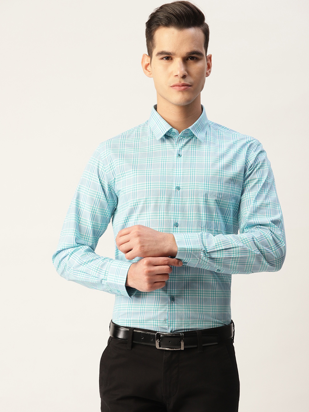 

Peter England Tartan Checked Slim Fit Formal Shirt, Blue