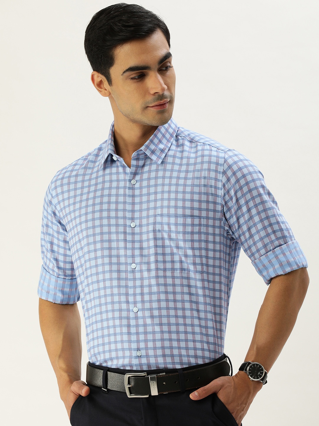

Peter England Men Checked Formal Shirt, Blue