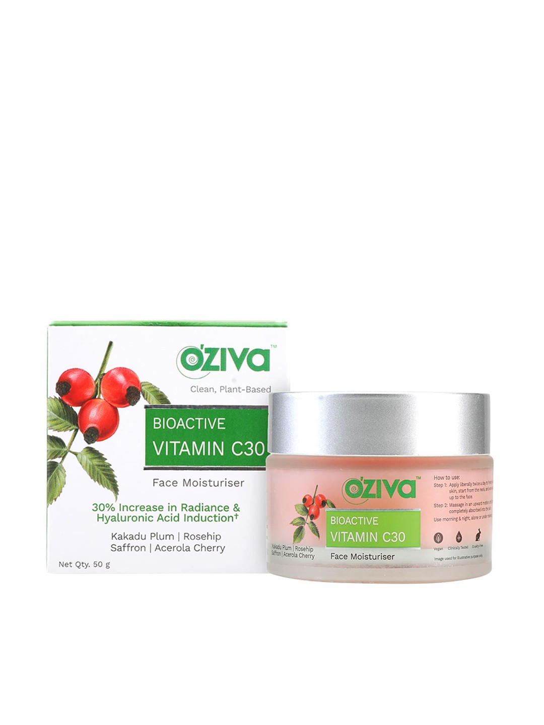 

OZiva Bioactive Vitamin C30 Face Moisturiser for Pigmentation Reduction - 50 g, Pink
