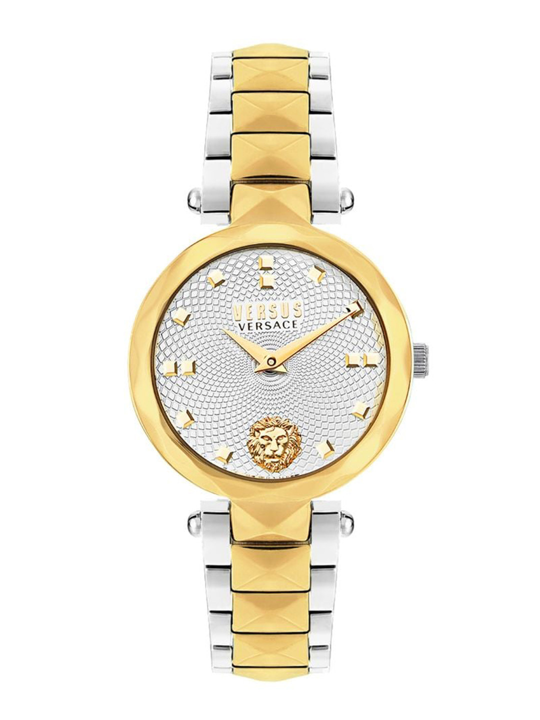 

Versus Women White Brass Patterned Dial & Gold Toned Stainless Steel Bracelet Style Straps Analogue Watch