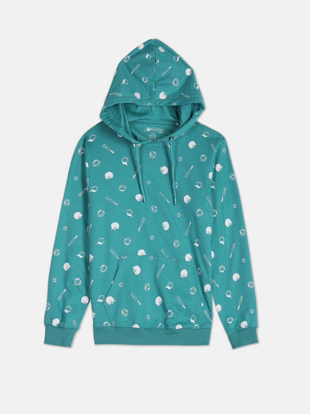 

Ruggers Junior Boys Printed Cotton Hooded Sweatshirt, Teal