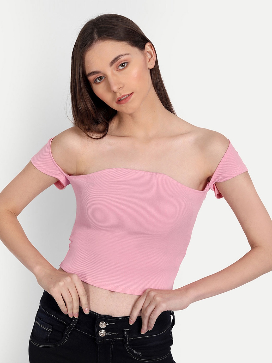 

iki chic Pink Off-Shoulder Crop Top