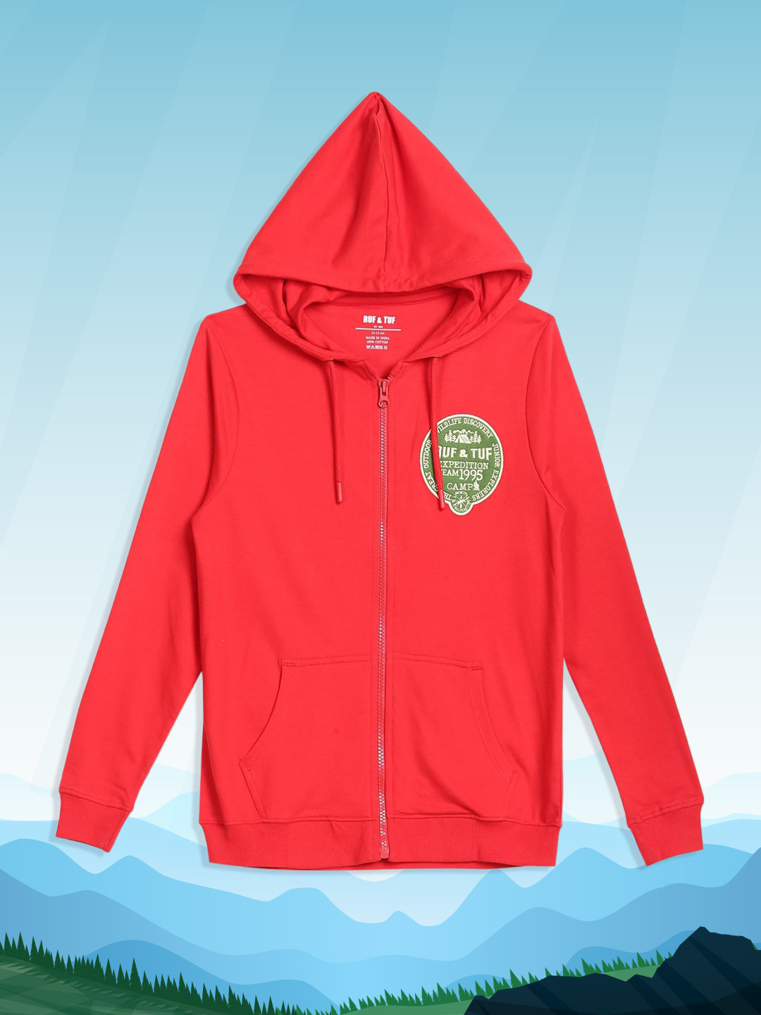 

RUF & TUF Boys Red Printed Hooded Pure Cotton Sweatshirt