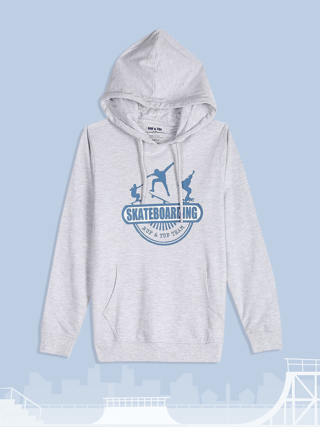 

RUF & TUF Boys Grey Printed Hooded Sweatshirt