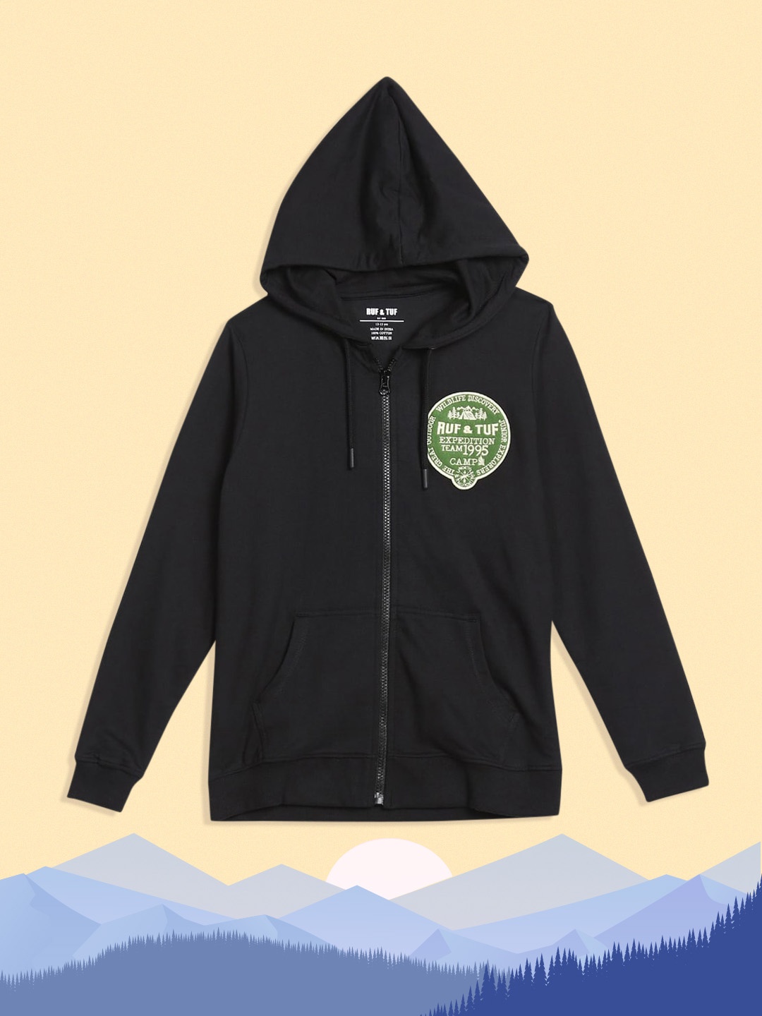 

RUF & TUF Boys Black Printed Hooded Pure Cotton Sweatshirt
