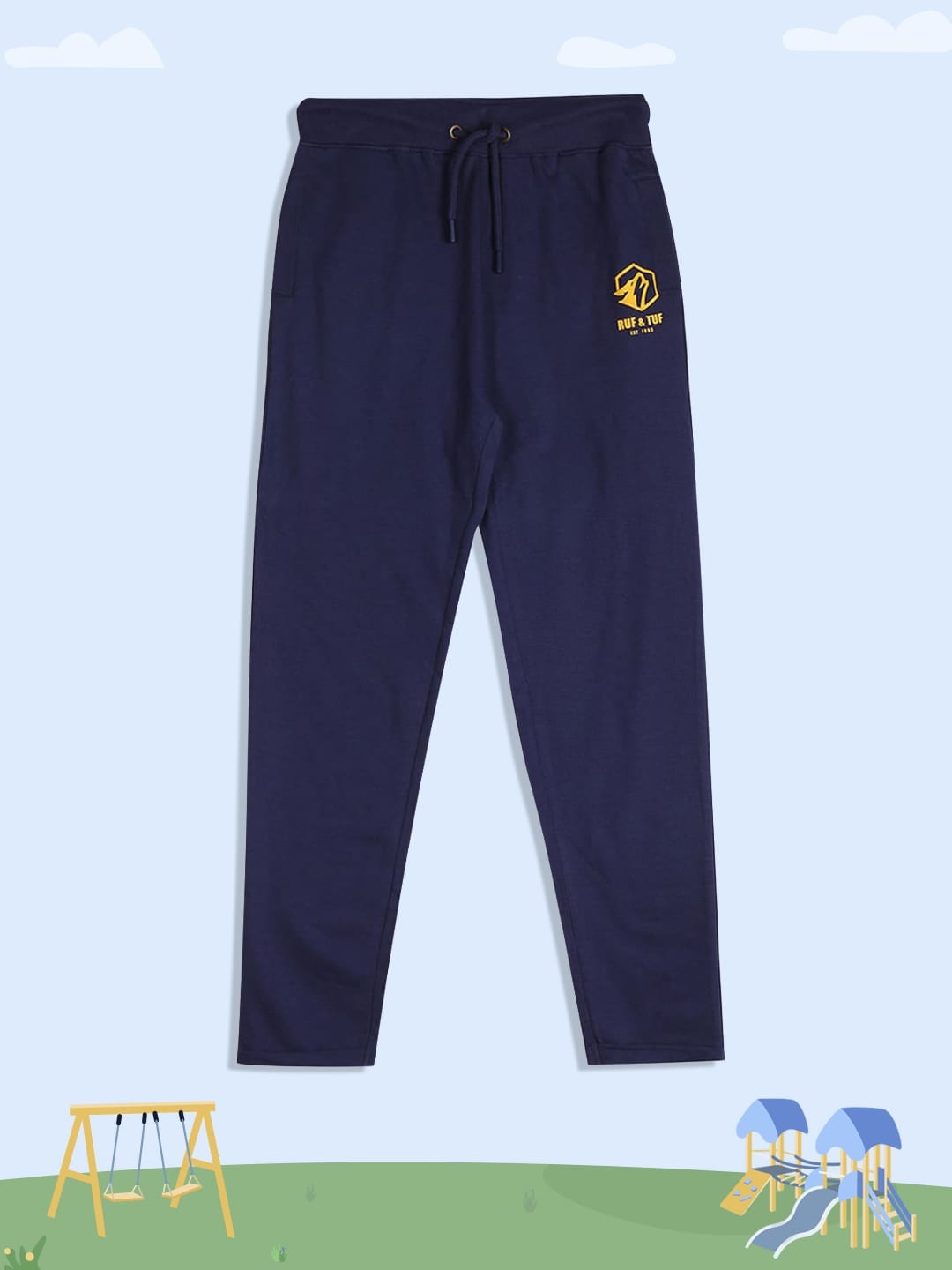 

RUF & TUF Boys Navy Blue Solid Pure Cotton Track Pant