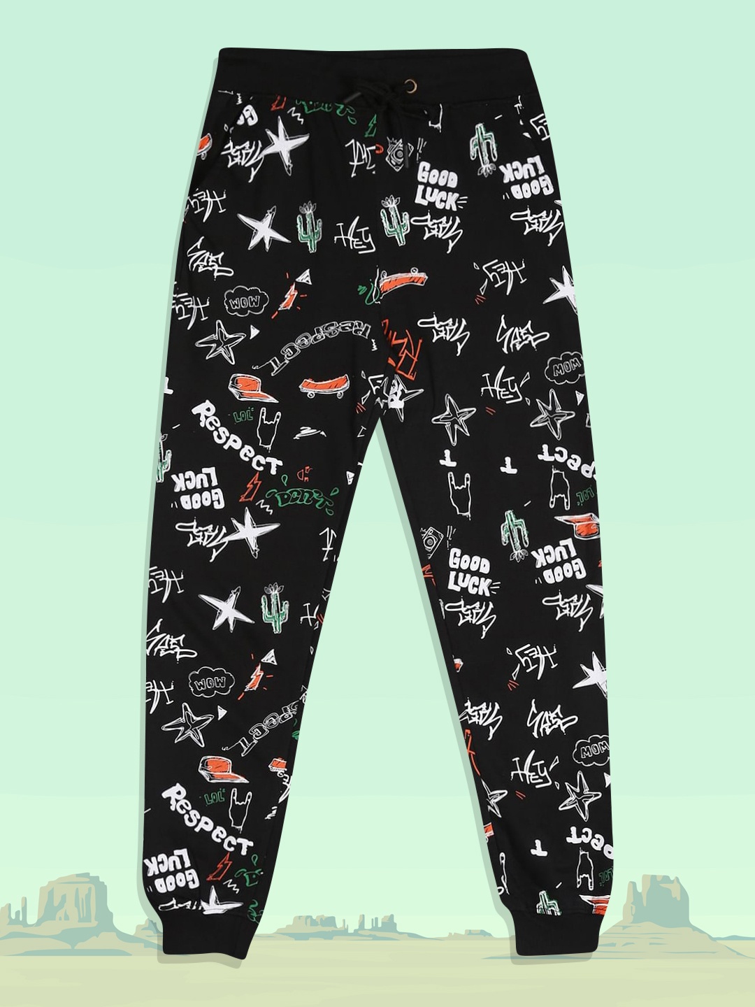 

RUF & TUF Black Printed Pure Cotton Joggers