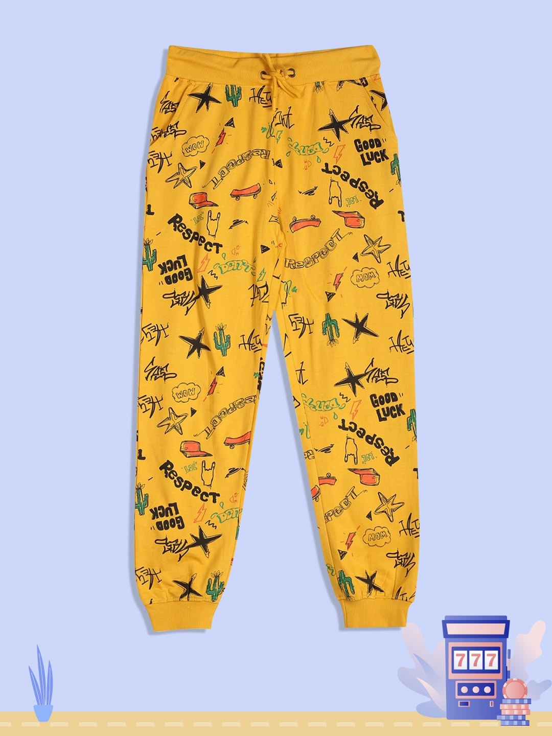 

RUF & TUF Mustard Printed Pure Cotton Joggers