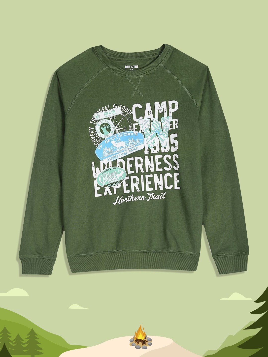 

RUF & TUF Boys Green Printed Pure Cotton Sweatshirt