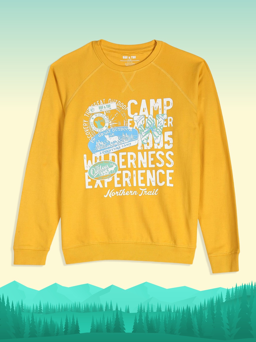 

RUF & TUF Boys Mustard Yellow Printed Pure Cotton Sweatshirt