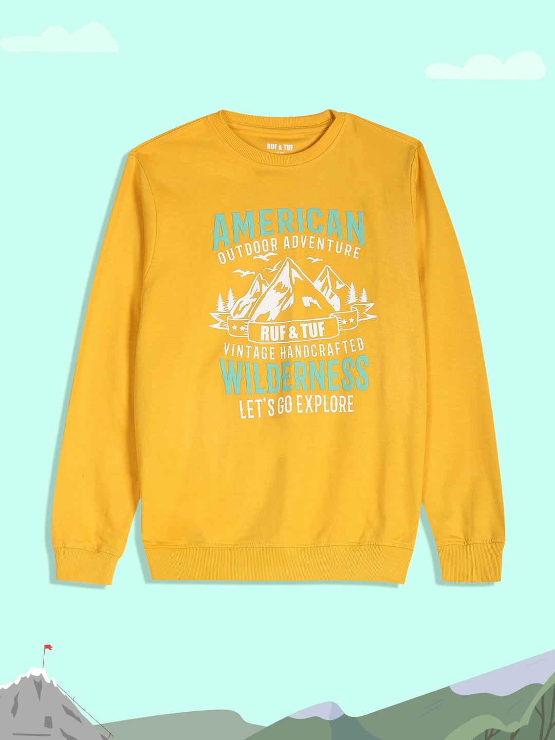 

RUF & TUF Boys Mustard Yellow Printed Pure Cotton Sweatshirt
