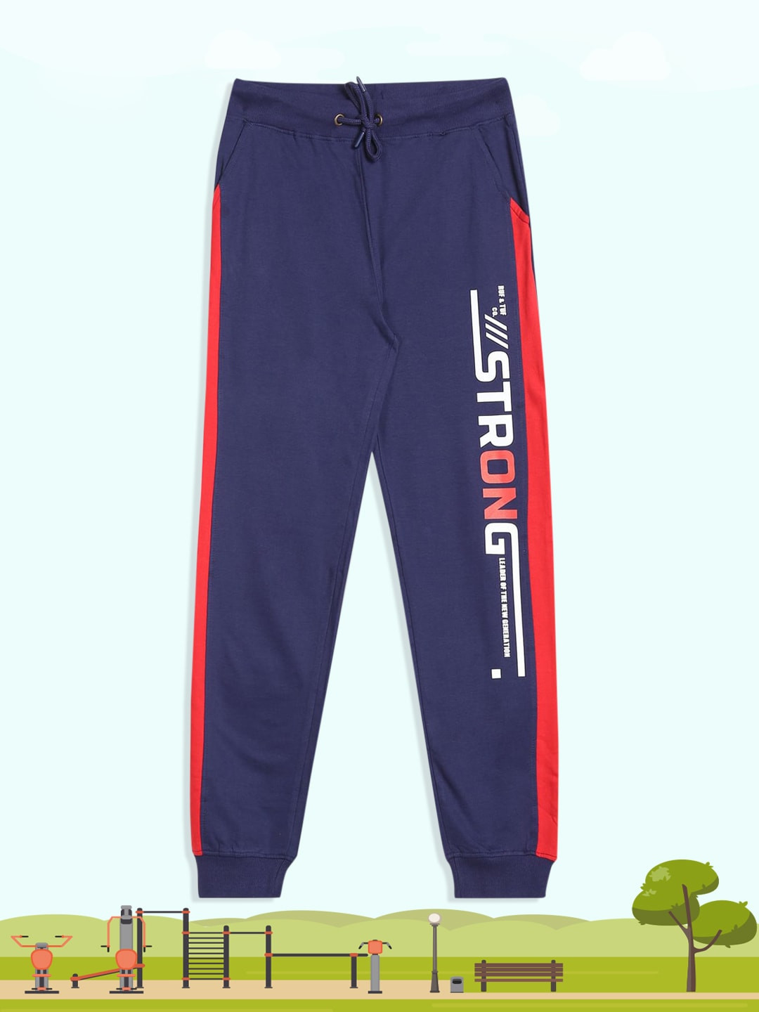 

RUF & TUF Boys Navy Blue Printed Pure Cotton Joggers