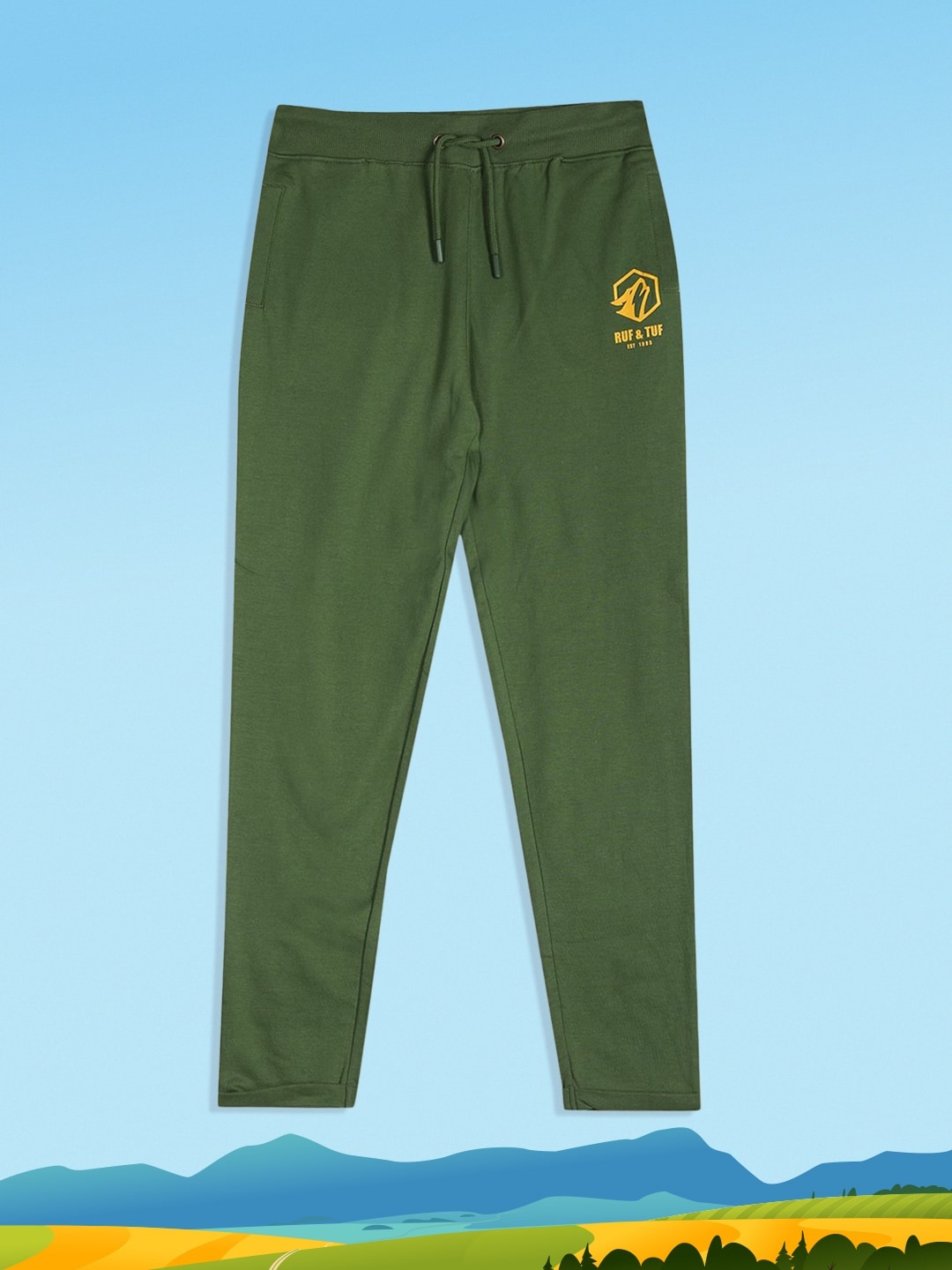 

RUF & TUF Boys Green Solid Pure Cotton Track Pant