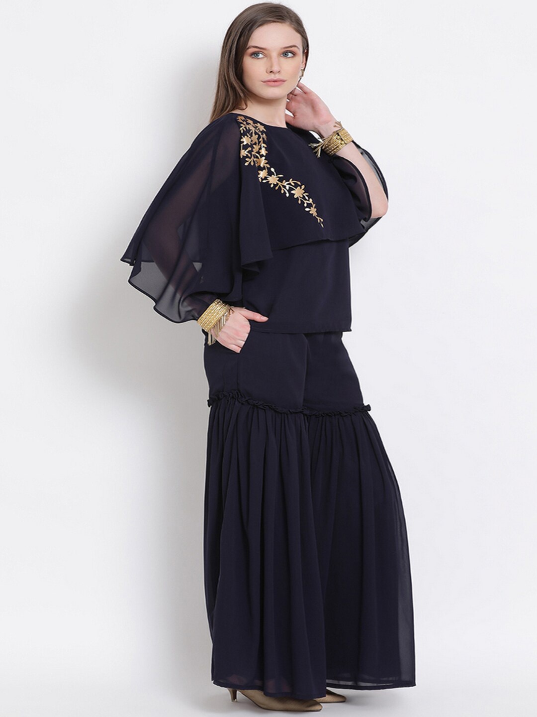 

DRAAX Fashions Women Blue Printed Co-Ords, Navy blue