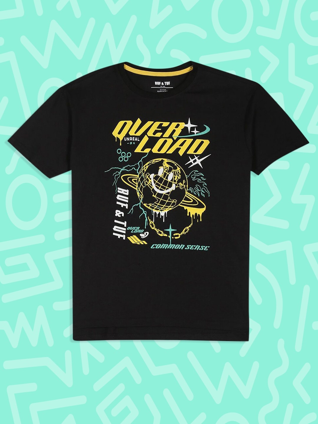 

RUF & TUF Boys Black Typography Printed Pure Cotton T-shirt