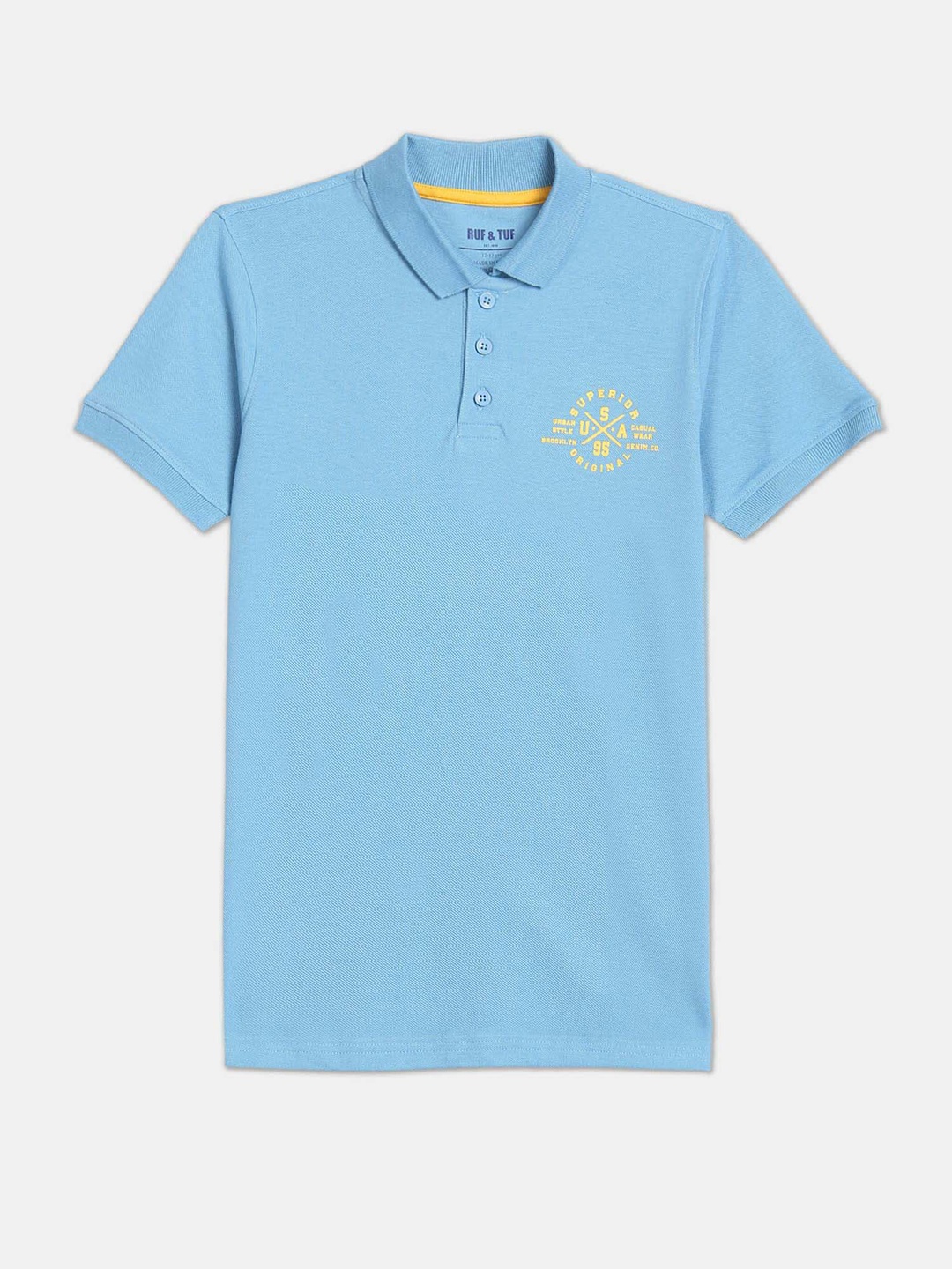 

RUF & TUF Boys Typography Printed Polo Collar Pure Cotton T-shirt, Turquoise blue