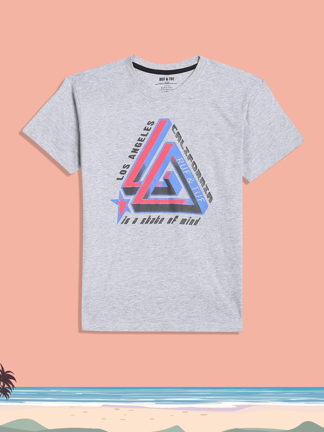 

RUF & TUF Boys Grey Melange Typography Printed T-shirt