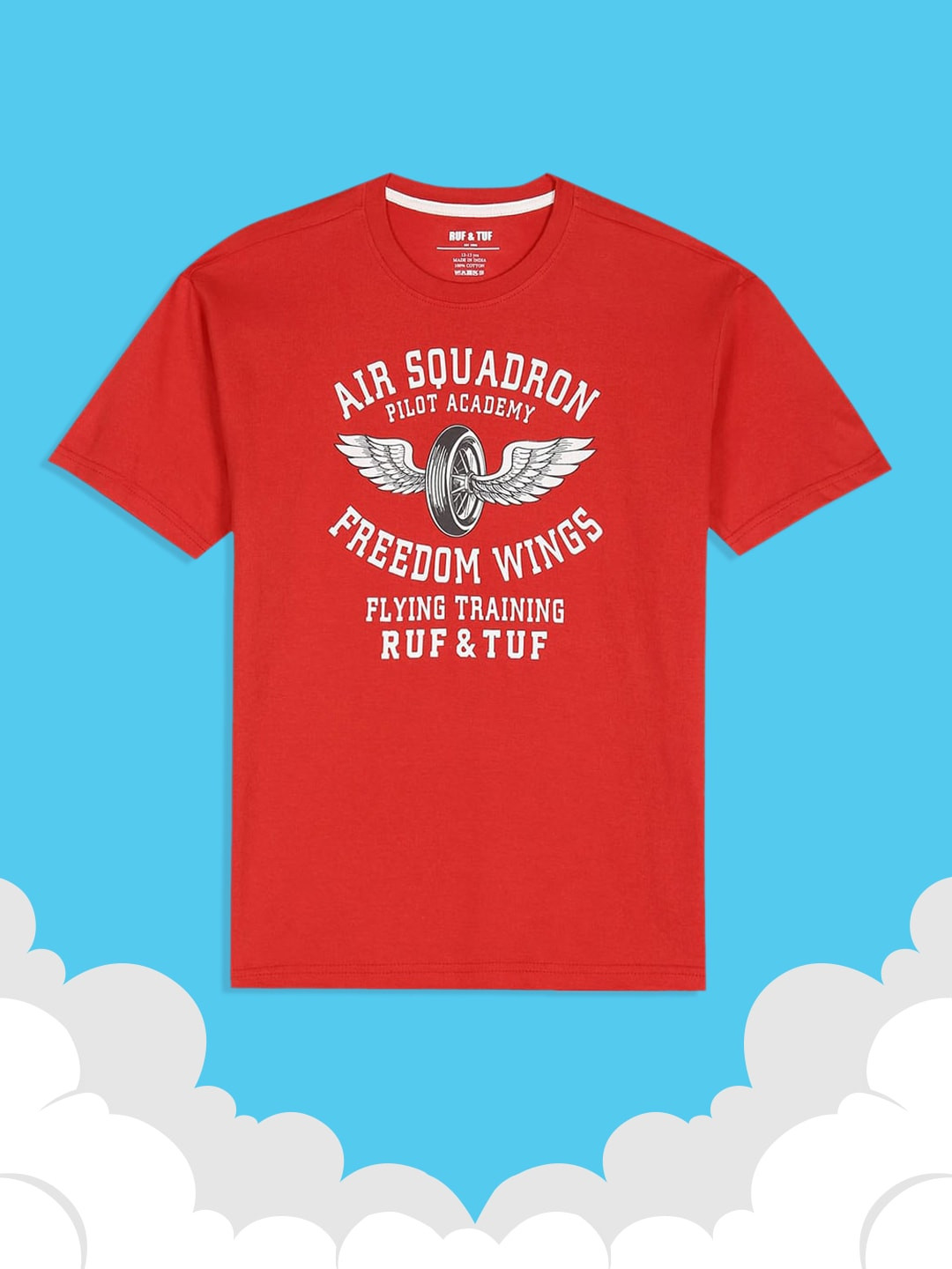 

RUF & TUF Boys Red Typography Printed Pure Cotton T-shirt