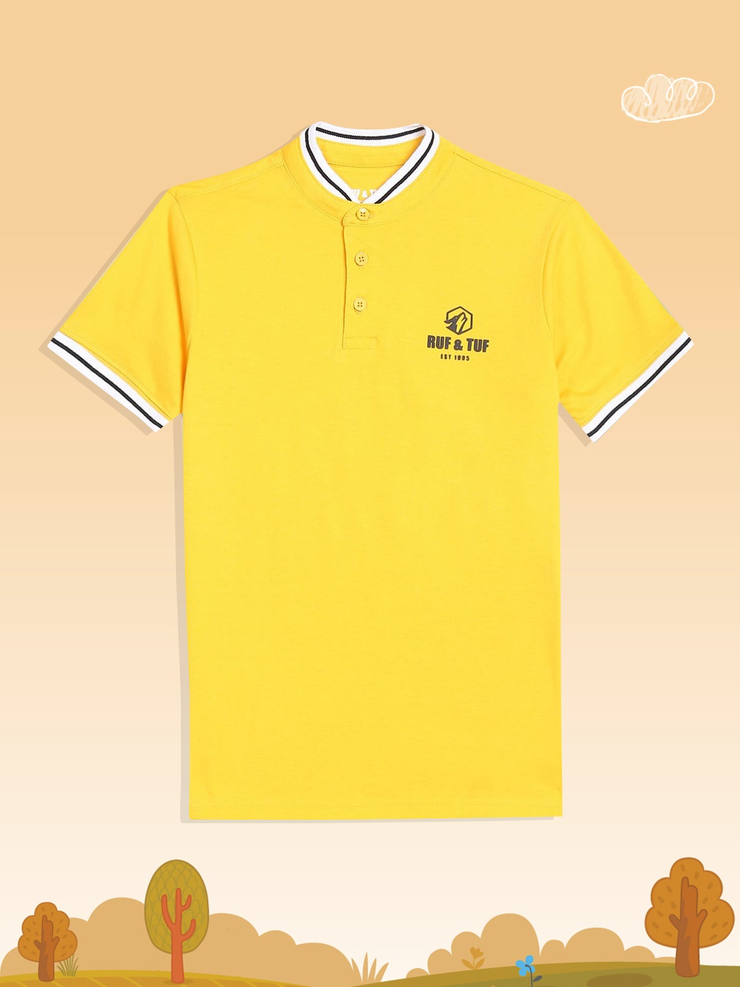

RUF & TUF Boys Yellow Mandarin Collar Pure Cotton T-shirt