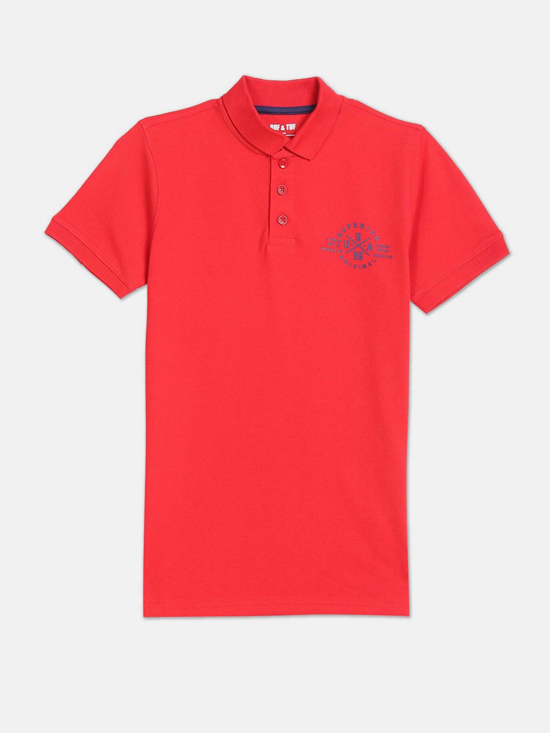 

RUF & TUF Boys Typography Printed Polo Collar Pure Cotton T-shirt, Red
