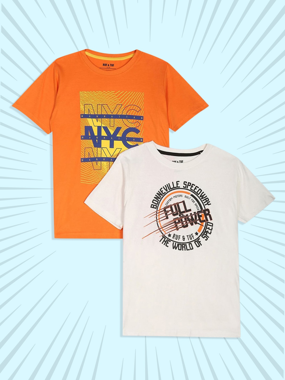 

RUF & TUF Boys Orange & White Typography Pack Of 2 Pure Cotton Printed T-shirt