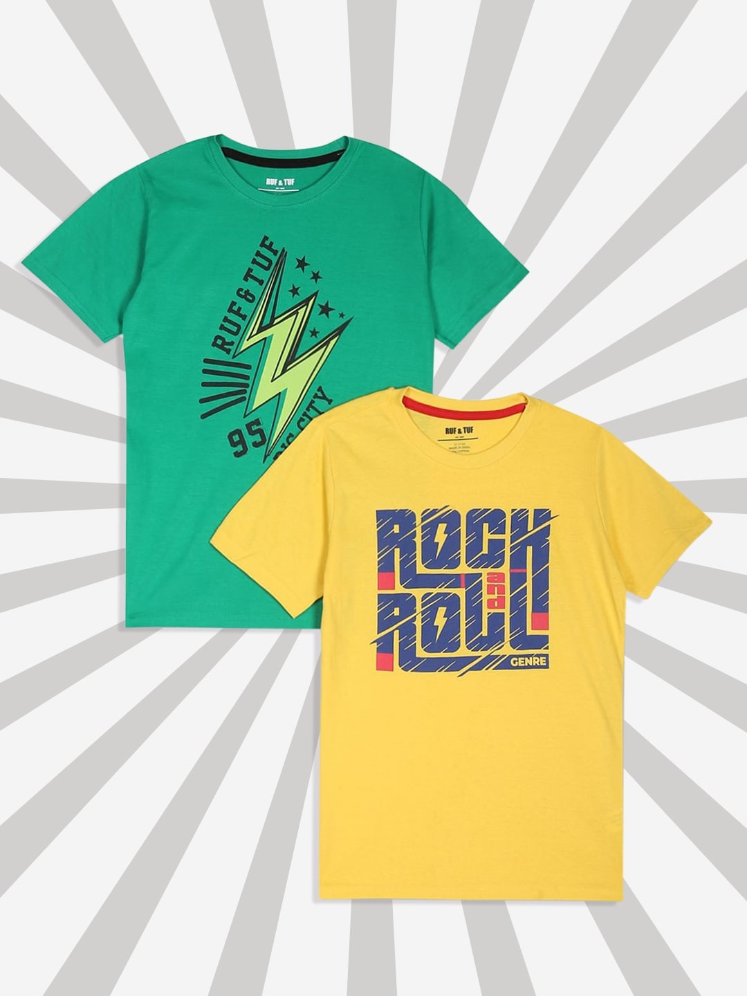 

RUF & TUF Boys Yellow & Green Typography Pack Of 2 Pure Cotton Printed T-shirt