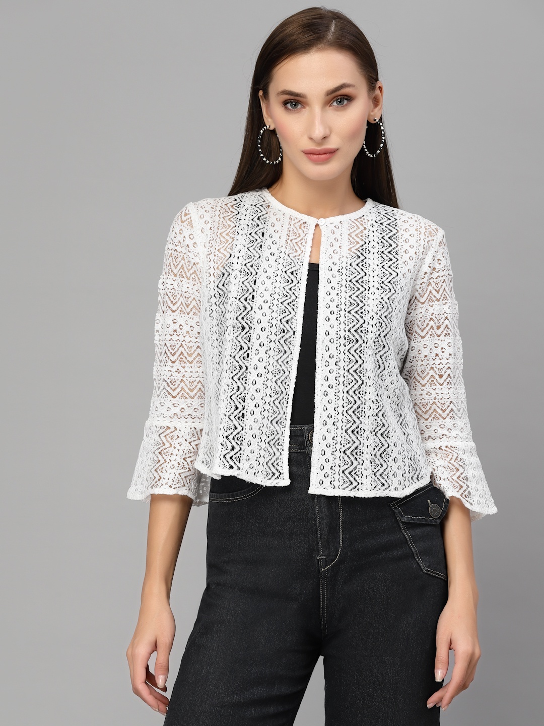 

Style Quotient Women White Self Design Shrug