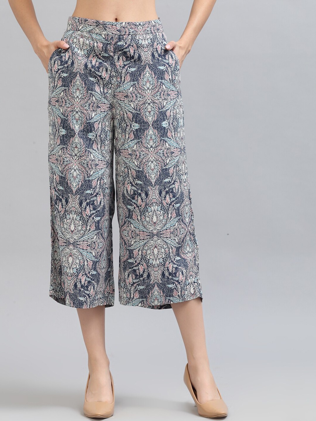 

Style Quotient Women Blue Floral Printed Culottes Trousers
