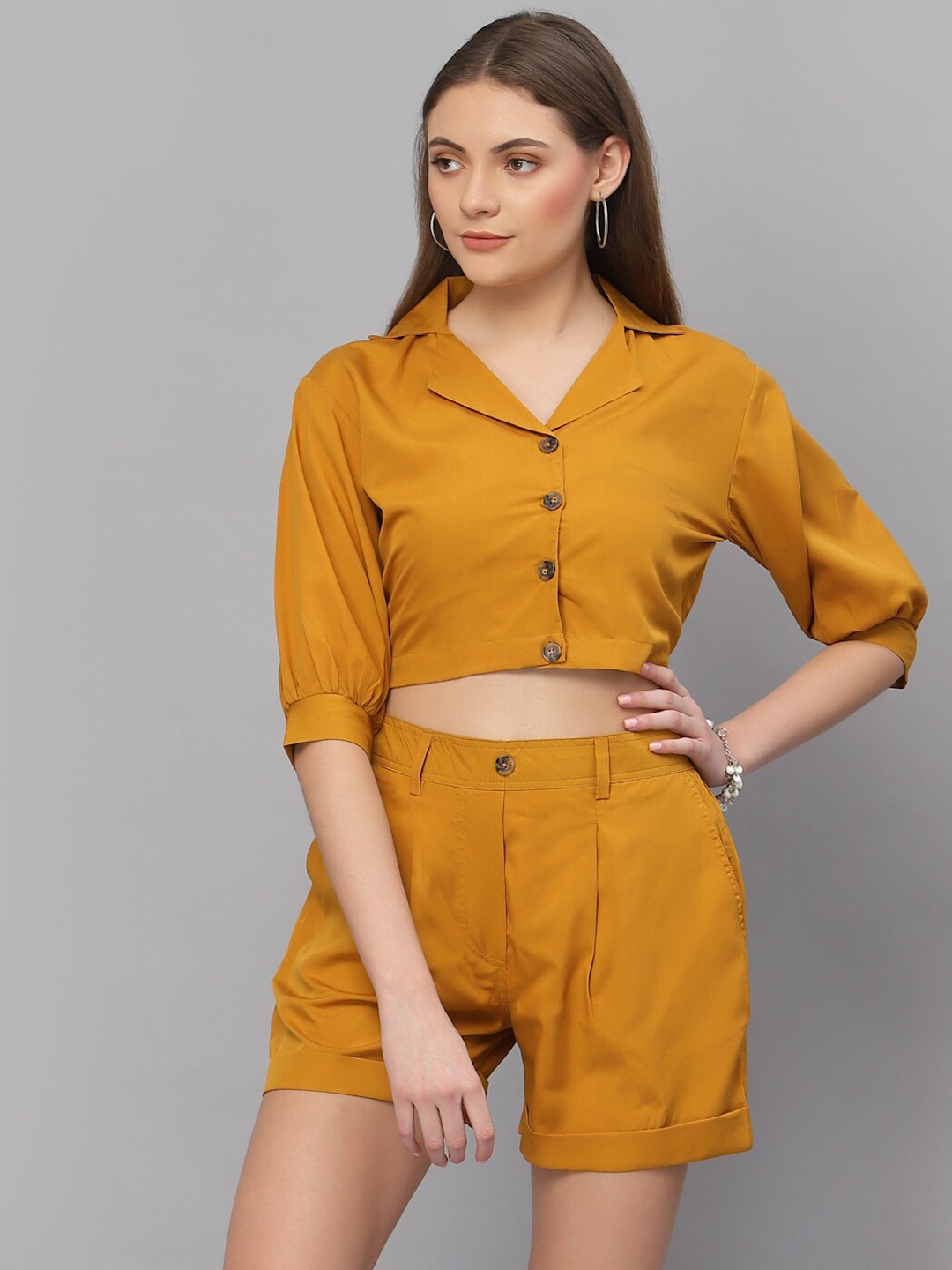 

Style Quotient Women Mustard Yellow Solid Co-Ords