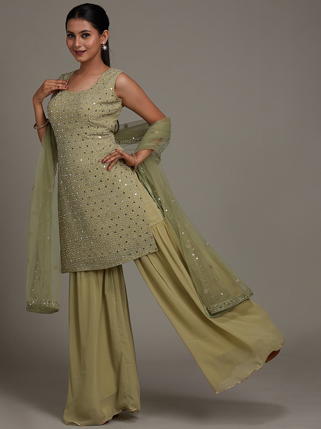 

Koskii Women Green Embroidered Kurta Set With Dupatta