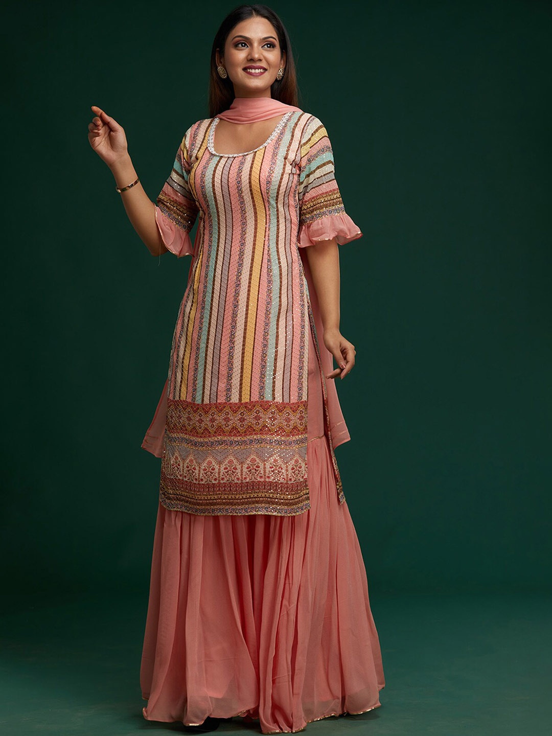 

Koskii Women Pink Embroidered Kurta Set With Dupatta