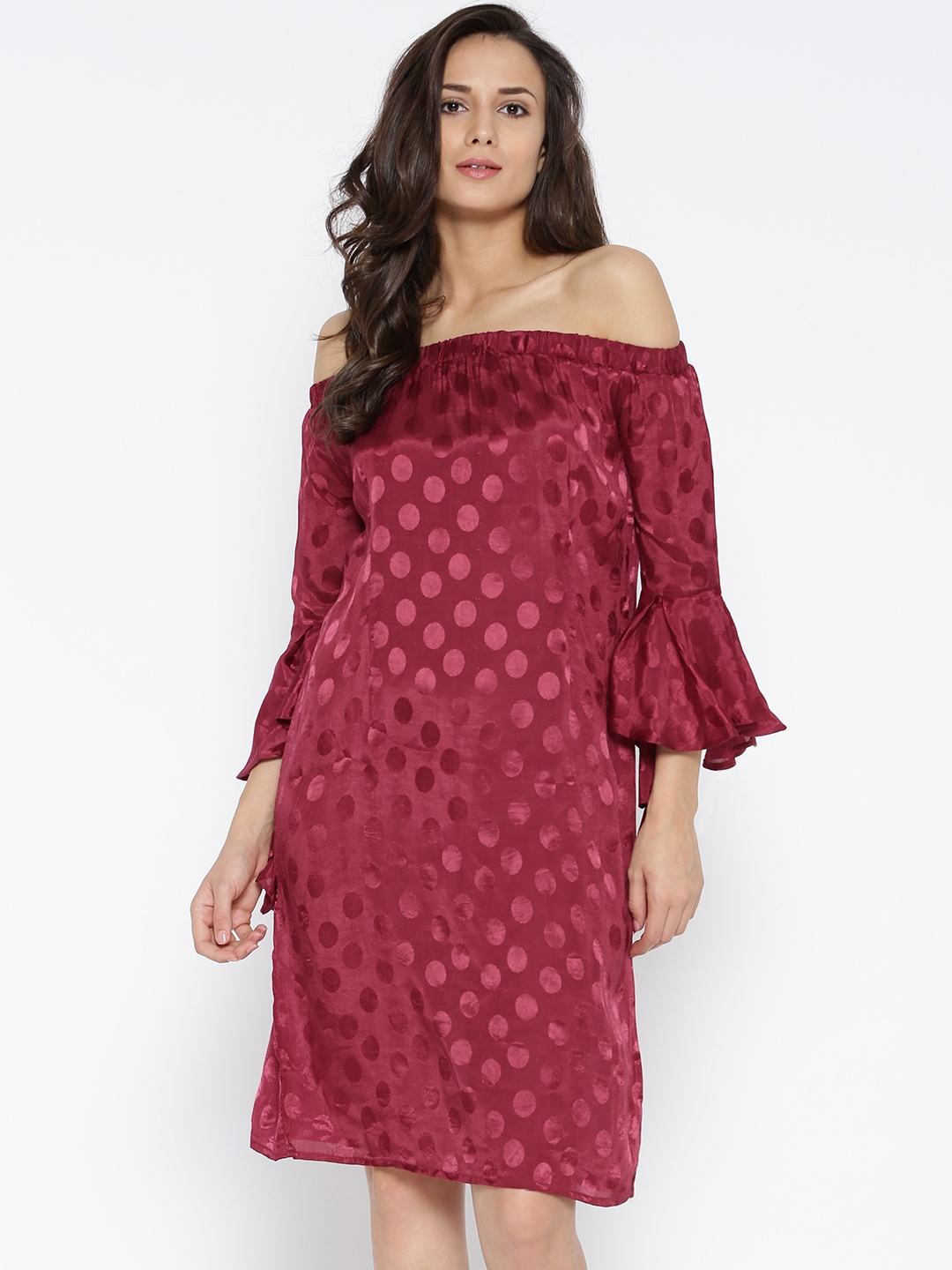 

Style Quotient Women Maroon Self-Design A-Line Dress