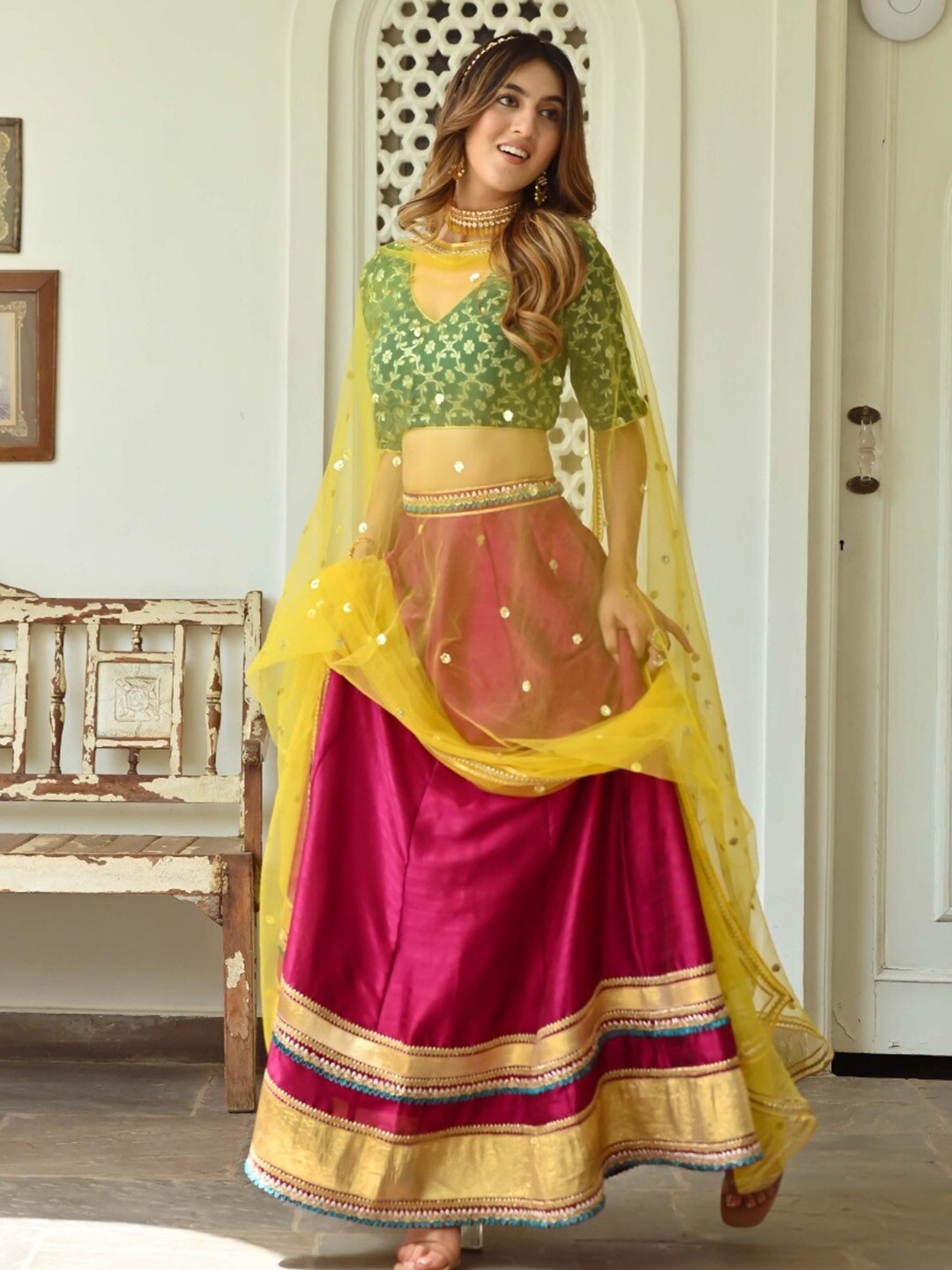 

Lavanya The Label Pink & Yellow Ready to Wear Lehenga & Blouse With Dupatta