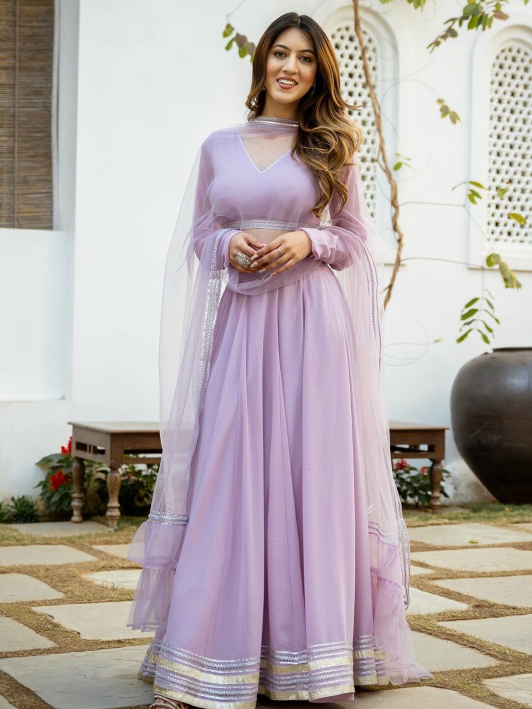 

Lavanya The Label Lavender & White Ready to Wear Lehenga & Blouse With Dupatta