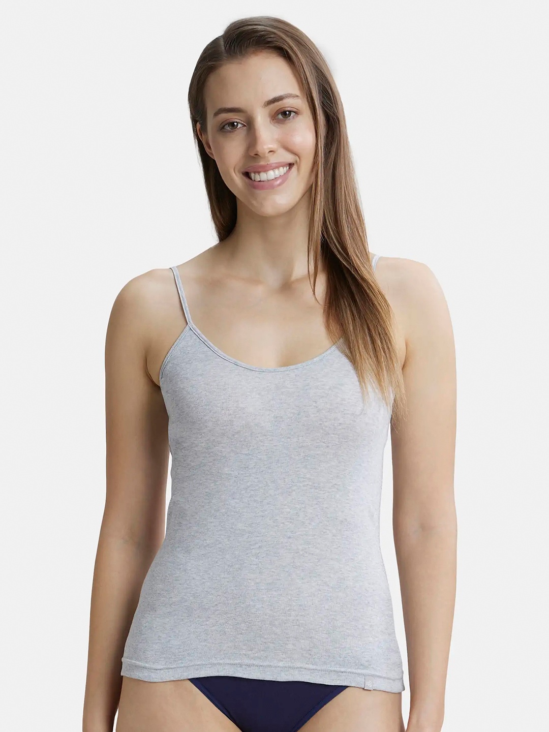 

Jockey Super Combed Cotton Rib Camisole with Adjustable Straps and StayFresh Treatment -1487, Grey melange