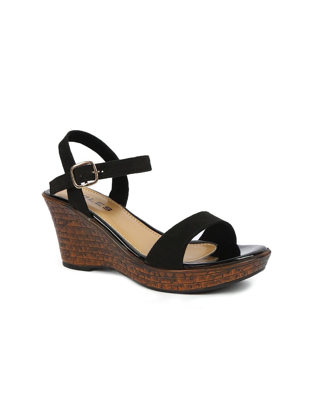 

SOLES Black Wedge Heels with Buckles