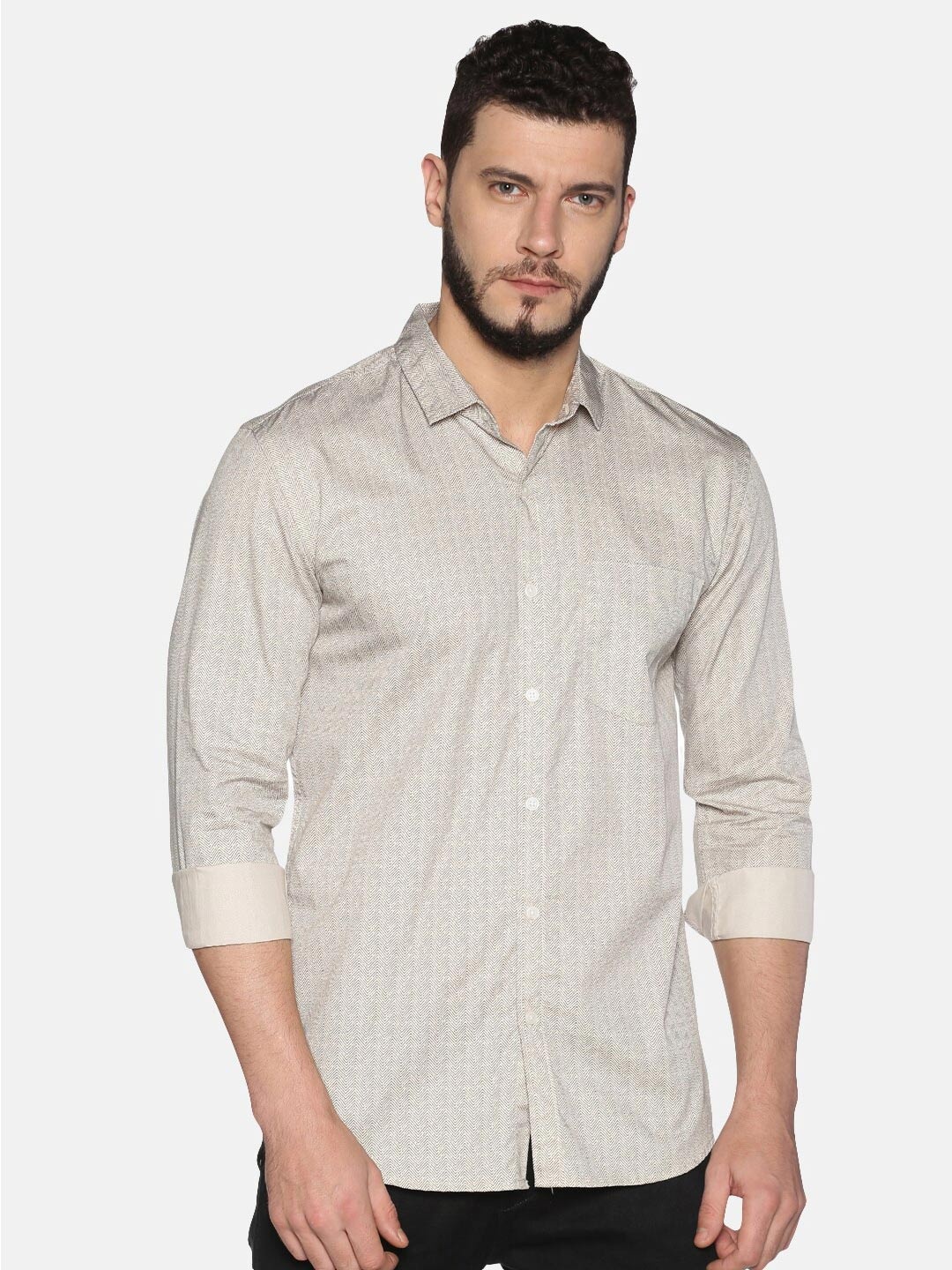 

UrGear Men Beige Printed Casual Shirt