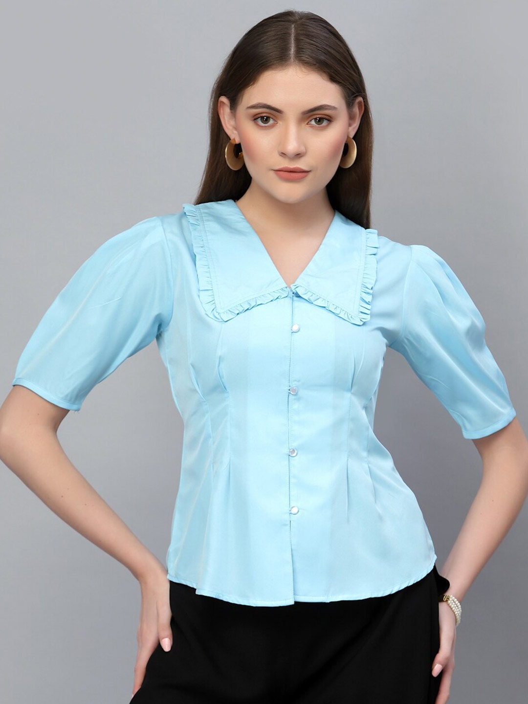 

Style Quotient Women Blue Striped Formal Shirt