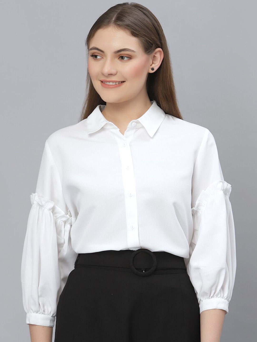 

Style Quotient Women White Solid Formal Shirt