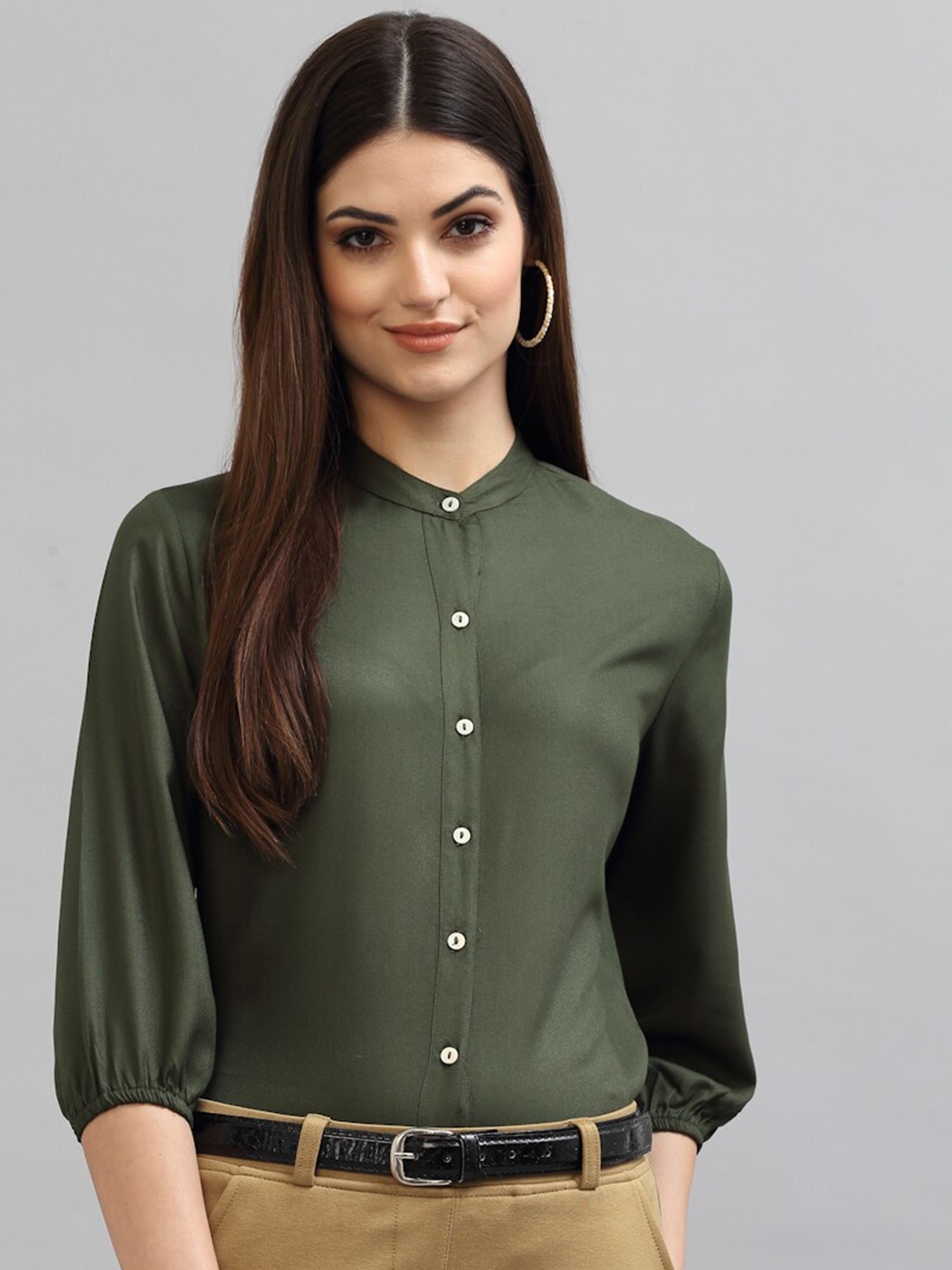 

Style Quotient Women Olive Green Solid Classic Formal Shirt