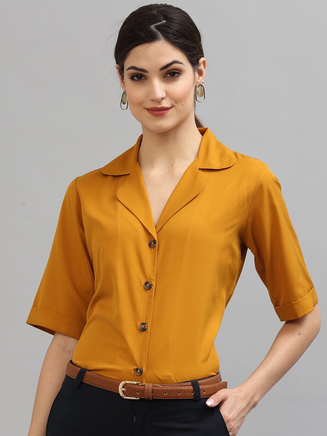 

Style Quotient Women Mustard Solid Formal Shirt