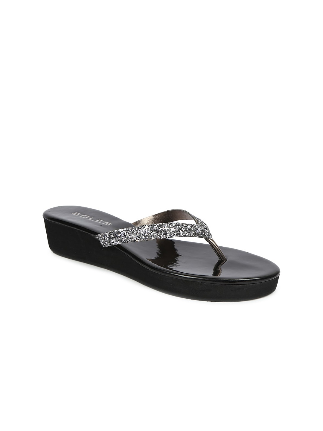 

SOLES Gunmetal-Toned Textured Wedge Sandals, Metallic
