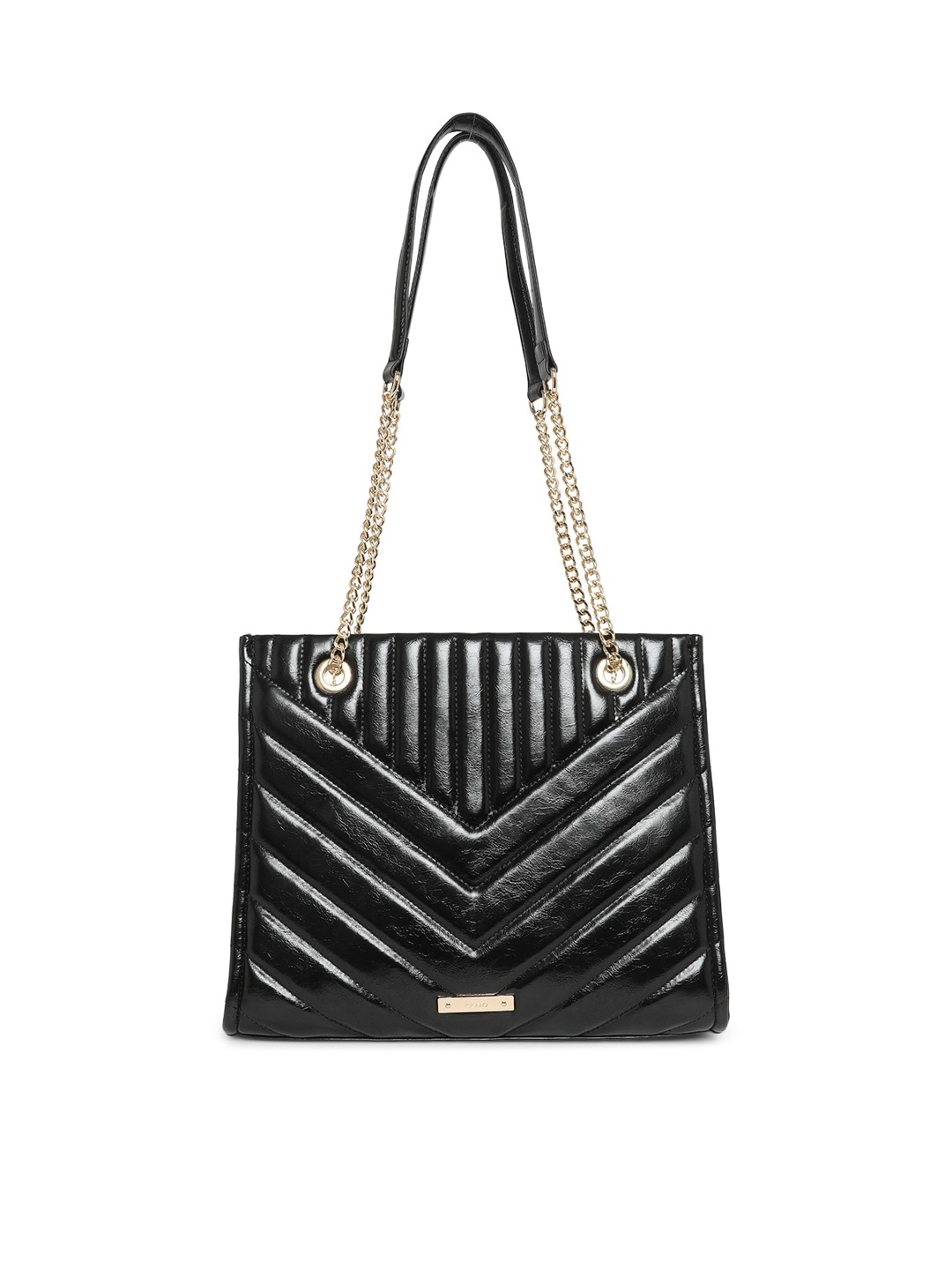 

ALDO Women Black Striped PU Structured Shoulder Bag with Quilted