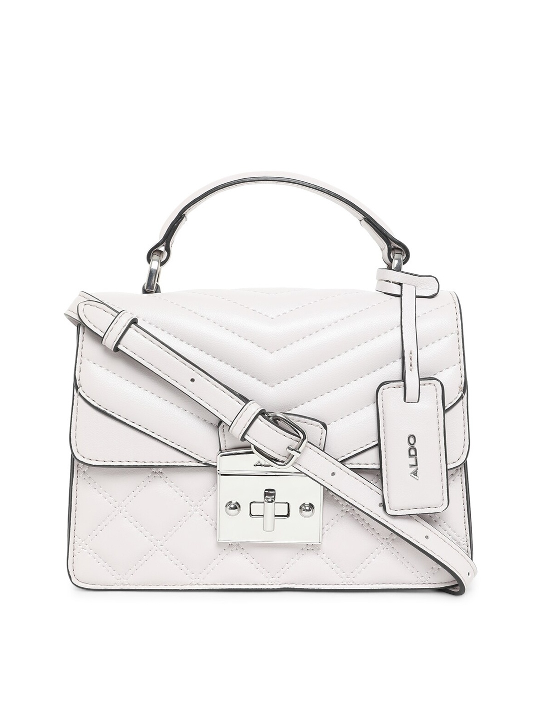 

ALDO White Embellished PU Structured Satchel with Quilted