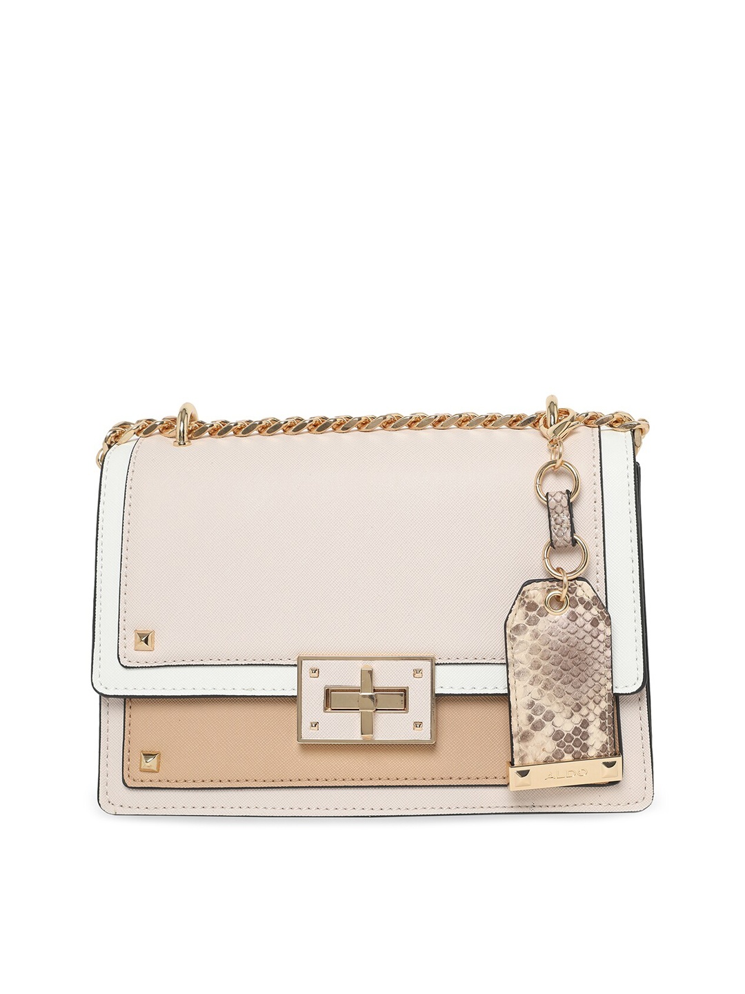 

ALDO Beige Embellished PU Structured Handheld Bag