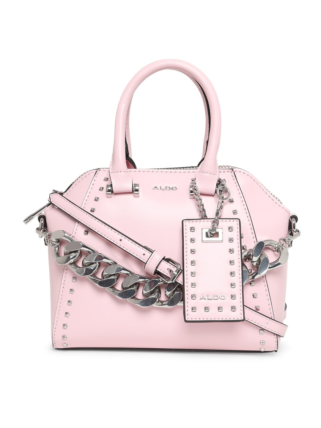 

ALDO Women Pink Embellished PU Oversized Structured Handheld Bag